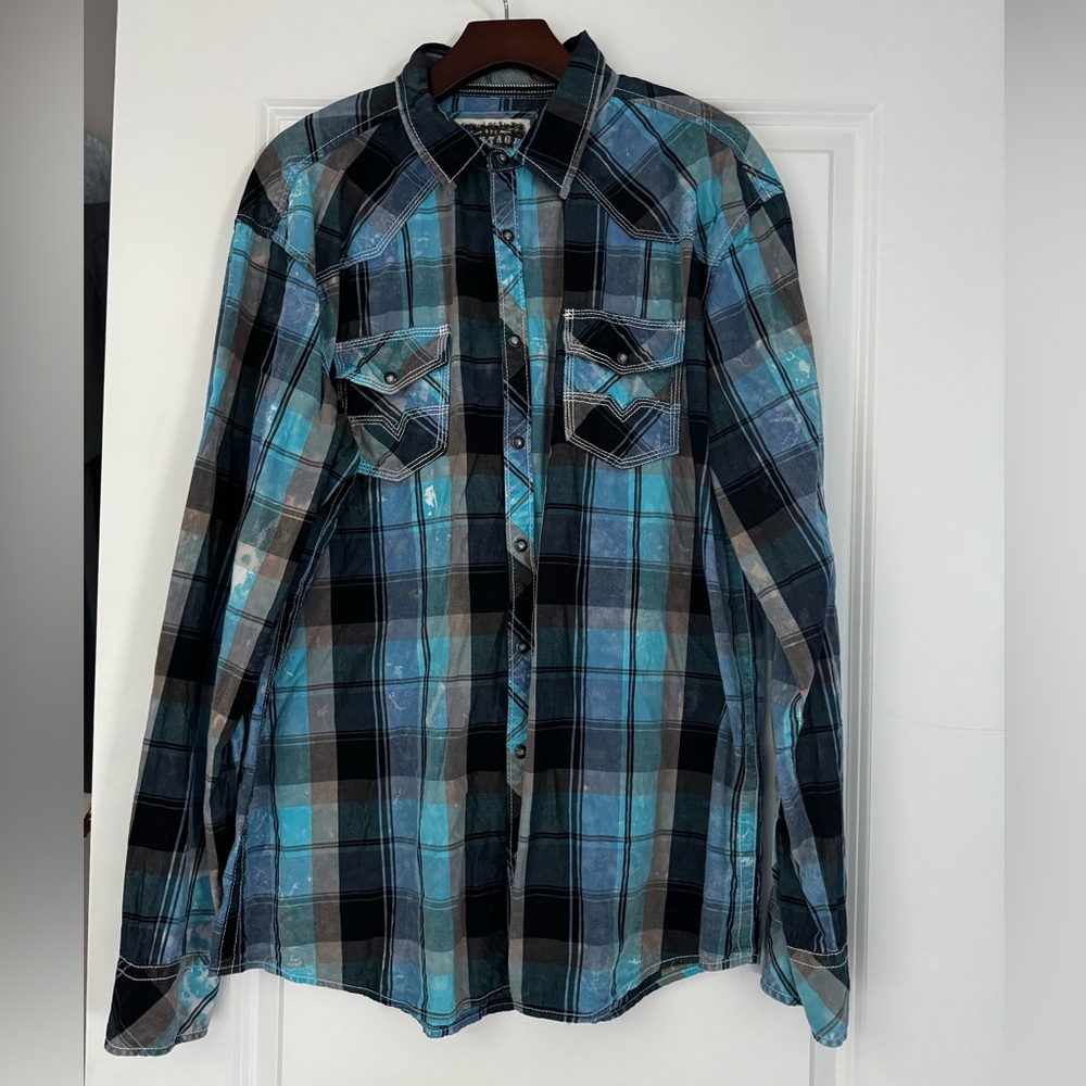Men's BKE Vintage Athletic Fit Blue Plaid Shirt